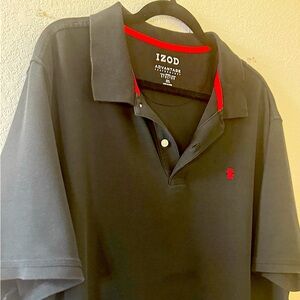 IZOD Men's Polo Shirt in Black with Red Accents